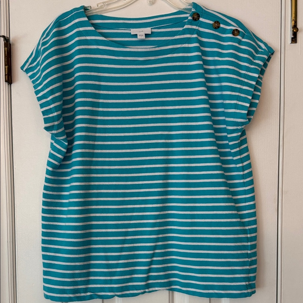 J. Jill Teal and White Striped Knit Top